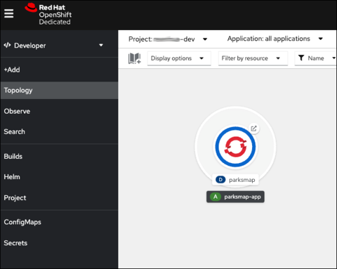 Figure 7: After installing an application, it will be represented as a circular icon in Topology view of the web console.